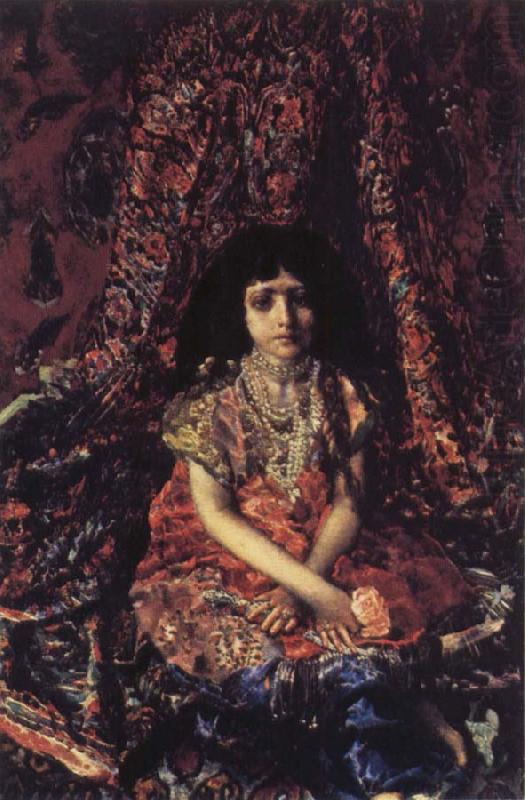 Young Girl against a Persian Carpet, Mikhail Vrubel